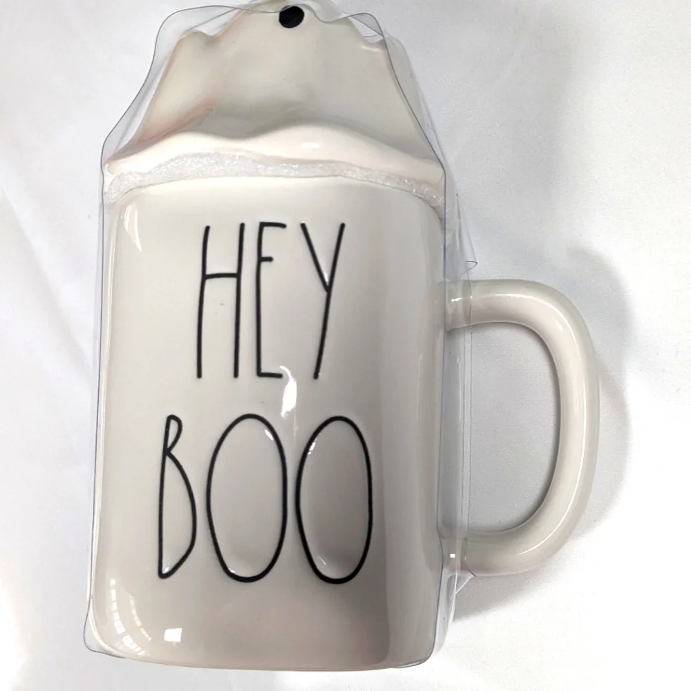 New Rae Dunn. 2021 Halloween Hey Boo Ceramic Mug With Lid - Picture 3 of 5